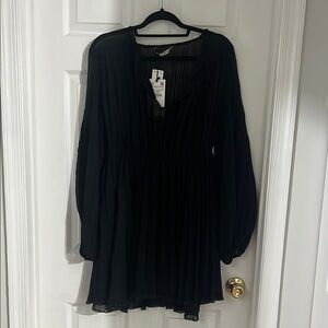 Zara Black Bishop Sleeve V-Neck Cocktail Dress